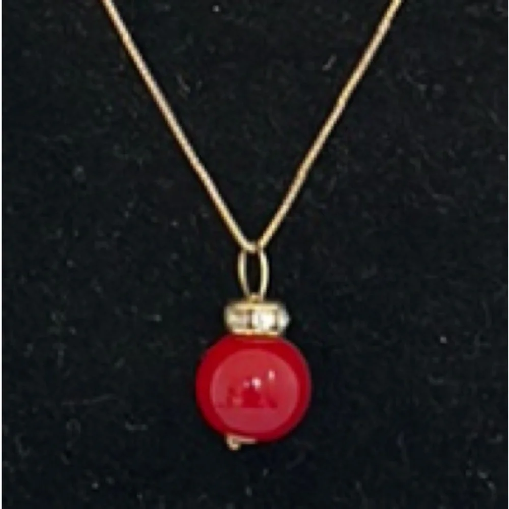 14k real solid Gold Necklace with Red coral Pendant
